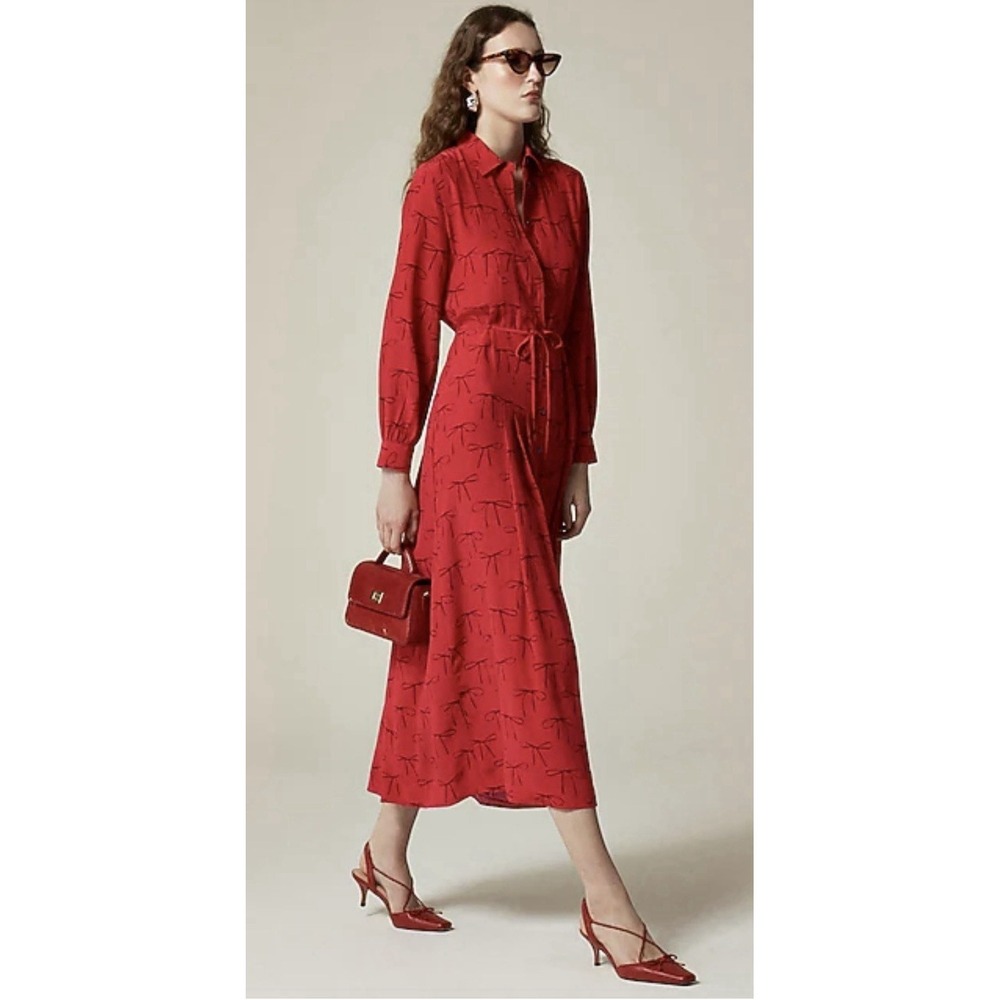 J.Crew Drapey Pleated Maxi Shirtdress in Bow print Womens Size 4